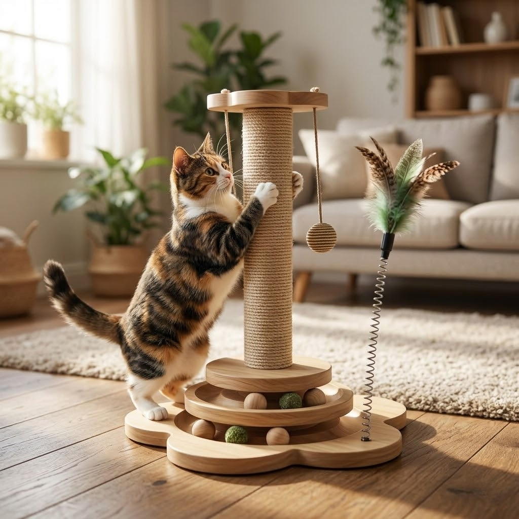 Solid Wood Multifunctional Cat Scratching Post